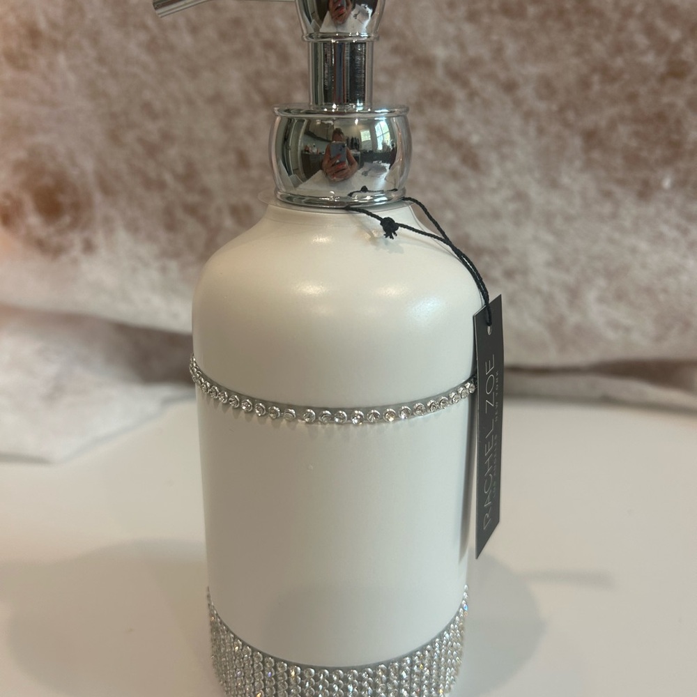Rachel Zoe White Soap Dispenser with Rhinestone Accents - New